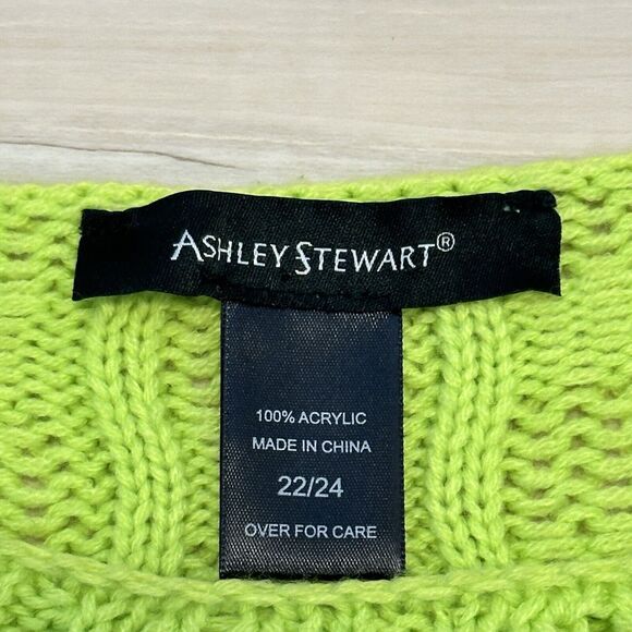 Ashley Stewart Women 22 24 Sweater Knit Wide Neck Line Long Sleeve Lime Green - Picture 4 of 5